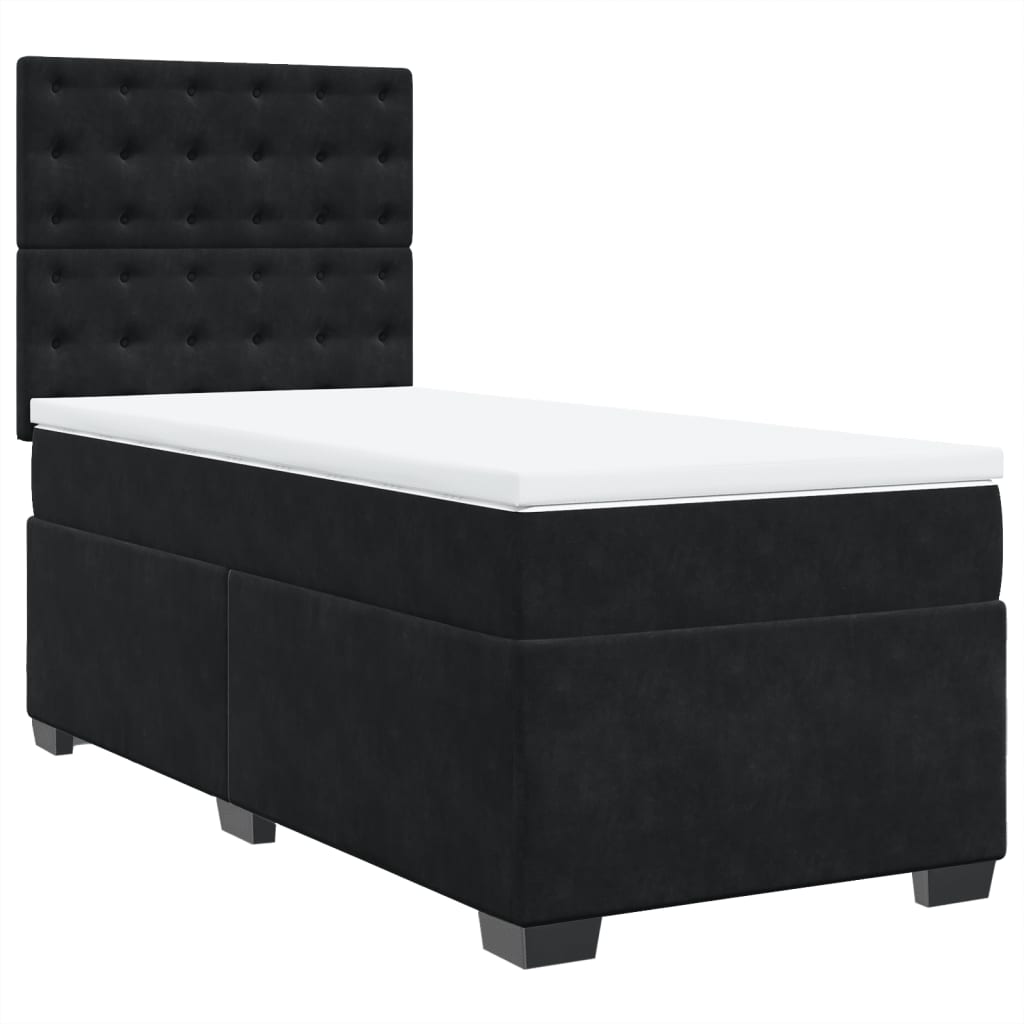 vidaXL Pat box spring cu saltea, negru, 90x200 cm, catifea