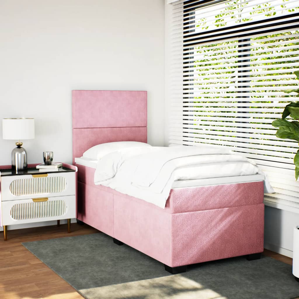 Thumbnail - vidaXL Boxspringbett mit Matratze Rosa 100x200 cm Samt