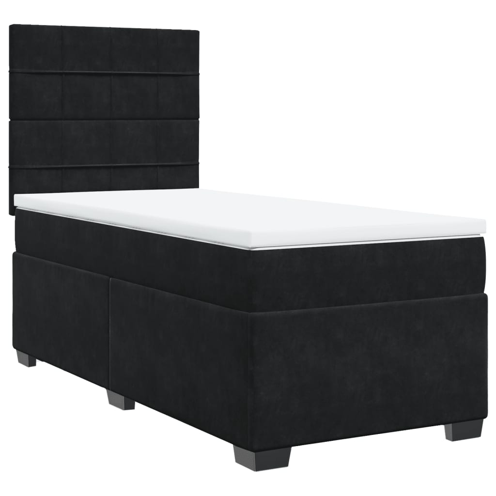 vidaXL Pat box spring cu saltea, negru, 100x200 cm, catifea