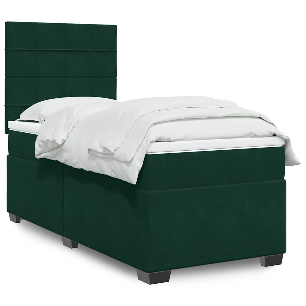 Kontinentalseng Med Madras Velour Mørkegrøn - Blok med firkanter / 100 x 200 cm