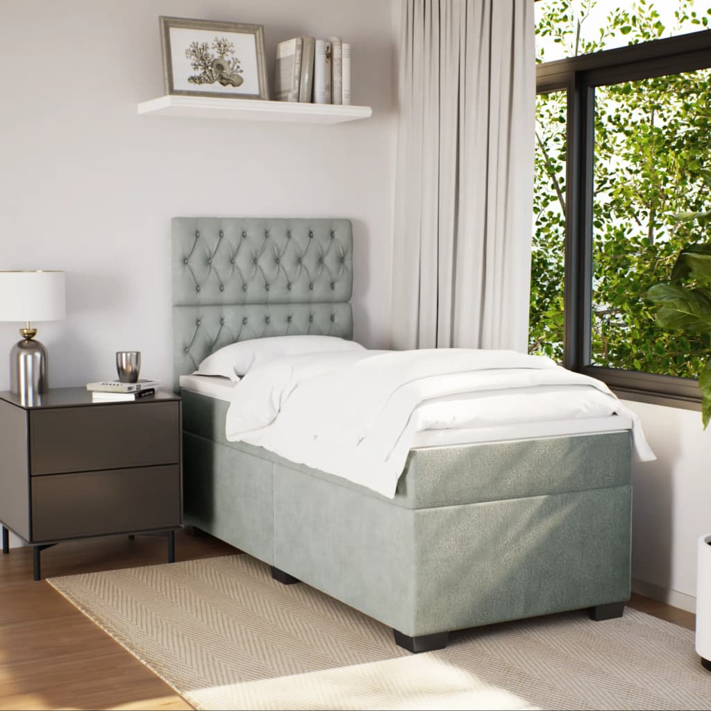 vidaXL Boxspring met matras fluweel lichtgrijs 100x200 cm grijs, foto 2