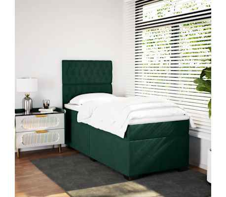 vidaXL Box spring postelja z vzmetnico temno zelena 100x200 cm žamet