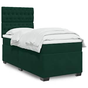 Box spring postelja z vzmetnico temno zelena 100x200 cm žamet