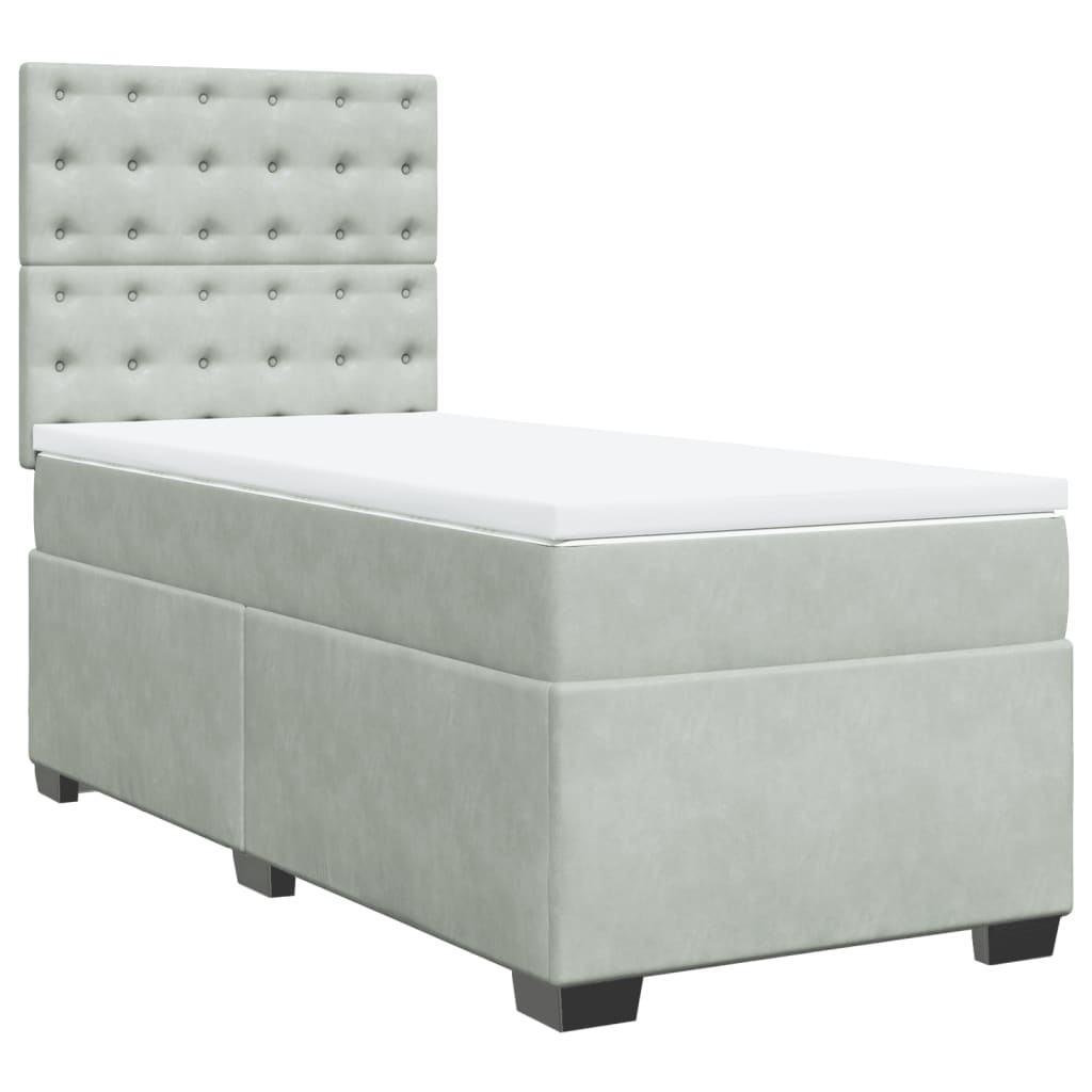 vidaXL Pat box spring cu saltea, gri deschis, 100x200 cm, catifea