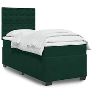 Box spring postel s matrací tmavě zelená 100x200 cm samet - obrázek 1