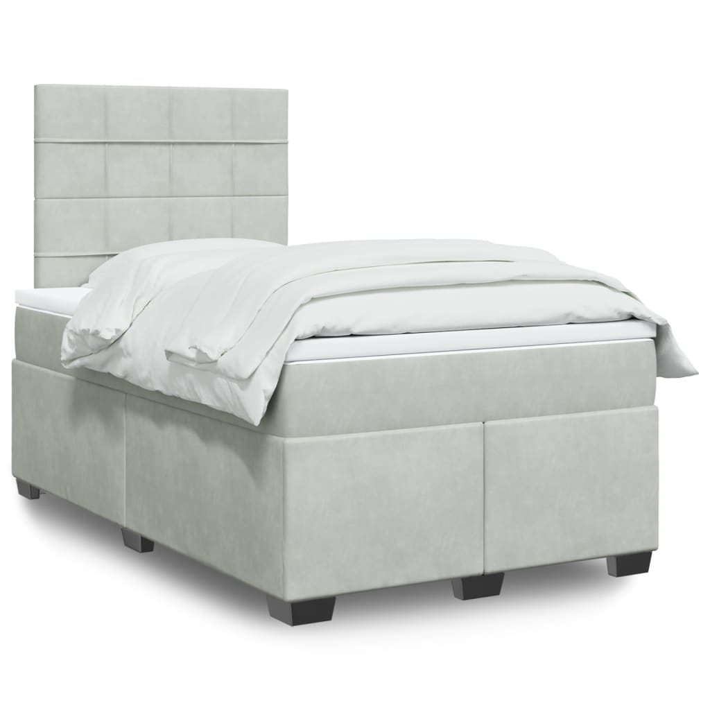 Boxspringbett mit Matratze Hellgrau 120×190 cm Samt