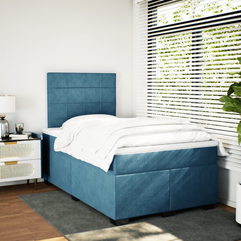 vidaXL Boxspring met matras fluweel blauw 120x190 cm afbeelding