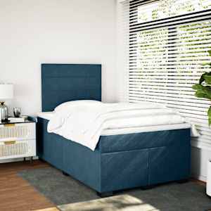 Box spring postel s matrací modrá 120 x 190 cm samet - obrázek 3