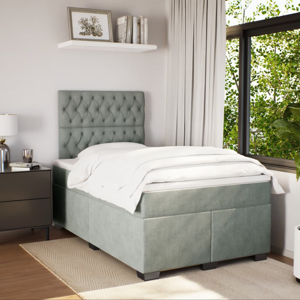 vidaXL Boxspring met matras fluweel lichtgrijs 120x190 cm afbeelding