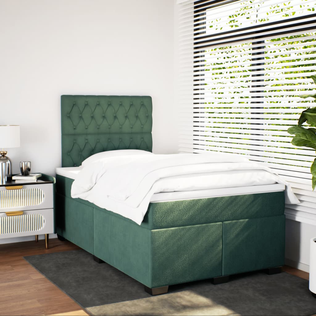 vidaXL Boxspring met matras fluweel donkergroen 120x190 cm afbeelding