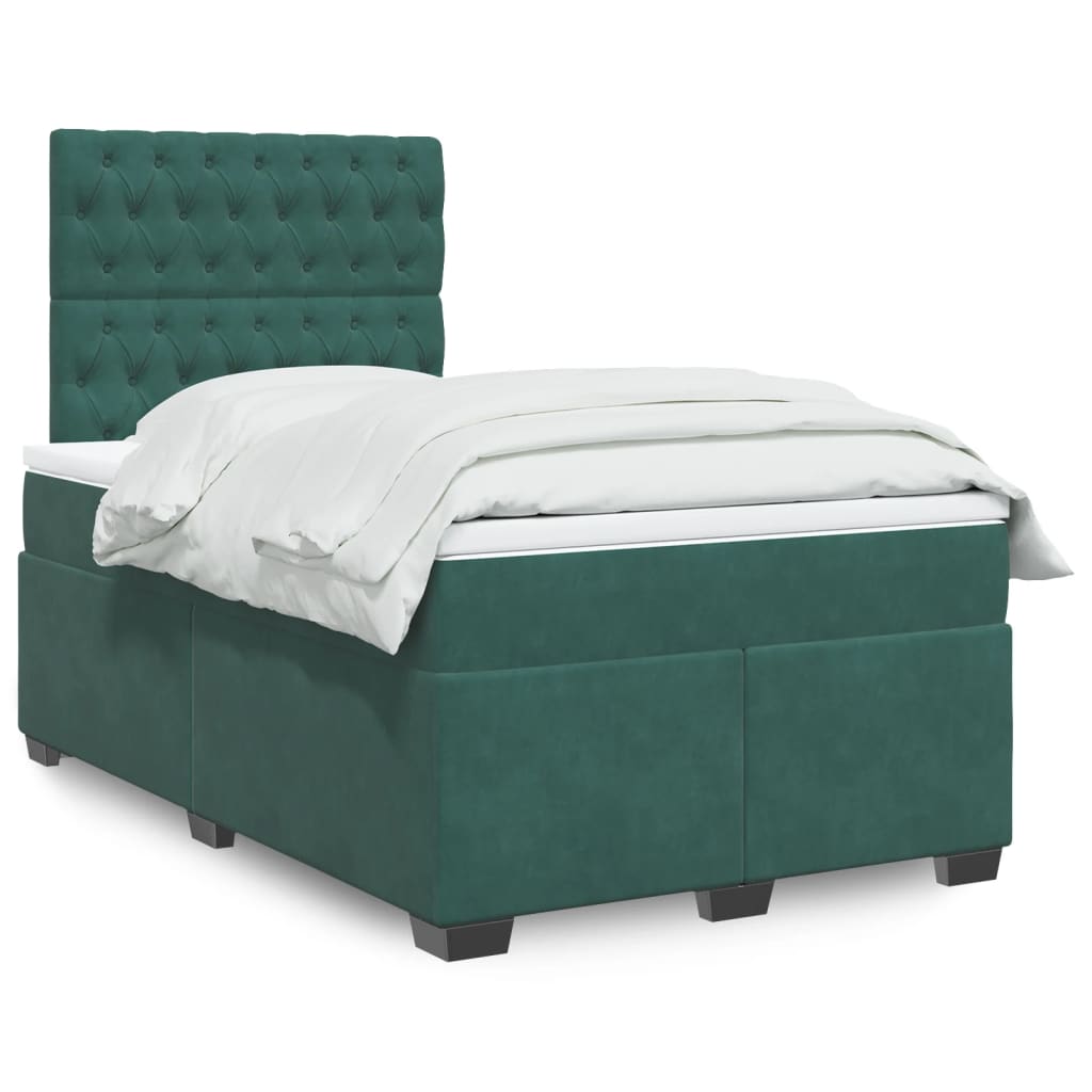 vidaXL Pat box spring cu saltea, verde închis, 120x190 cm, catifea