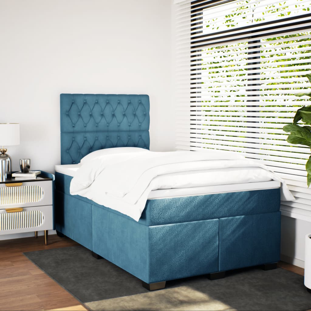 vidaXL Boxspring met matras fluweel blauw 120x190 cm afbeelding