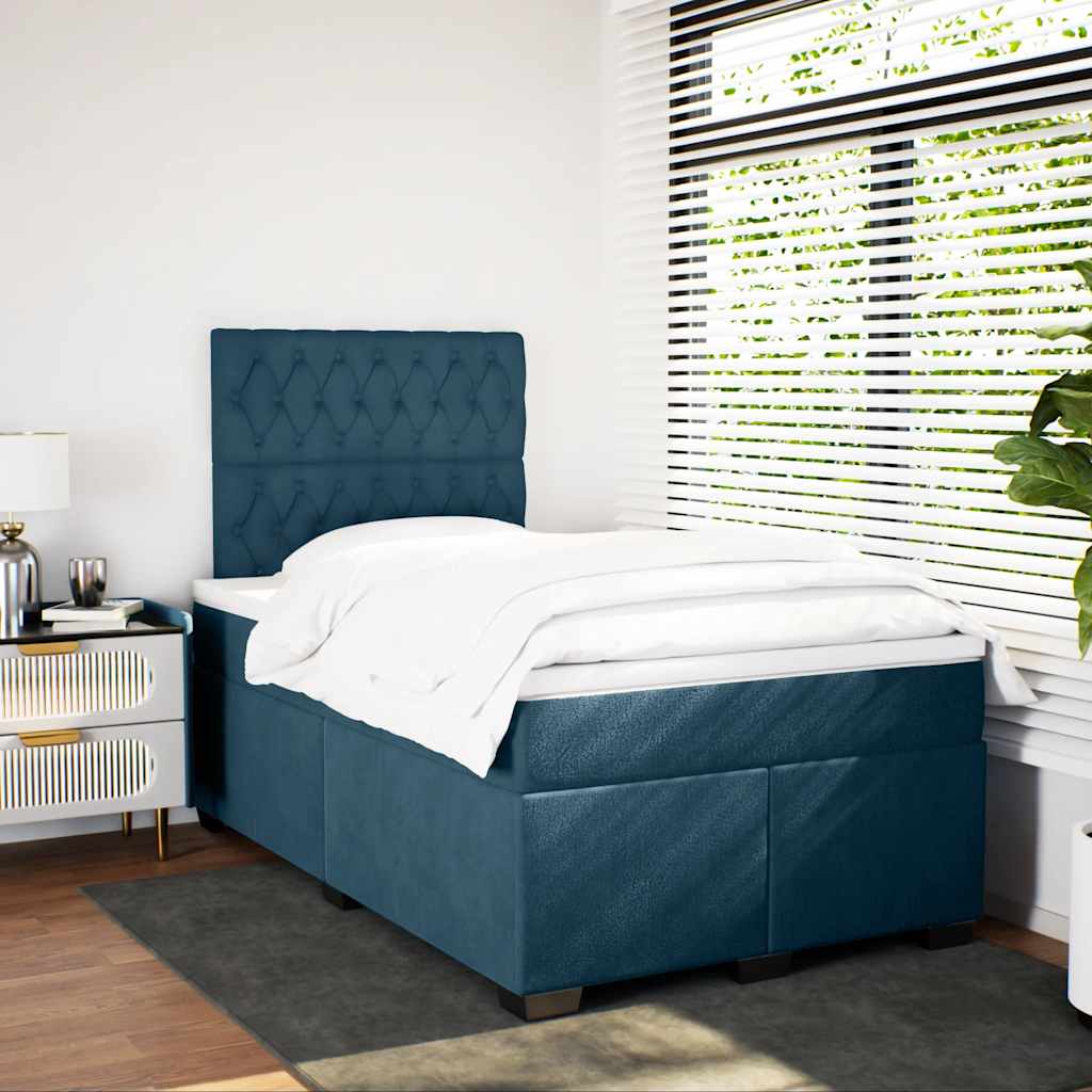 vidaXL Boxspring met matras fluweel blauw 120x190 cm, foto 2