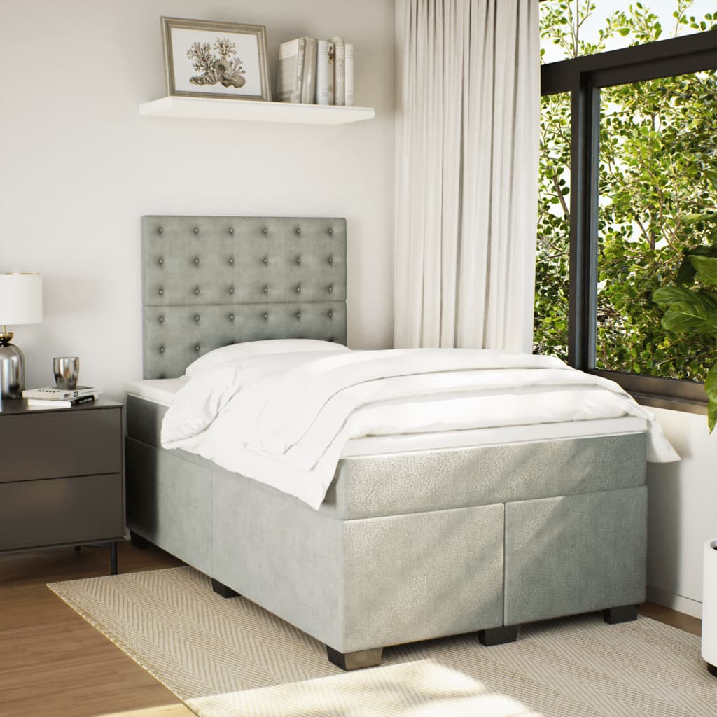 vidaXL Boxspring met matras fluweel lichtgrijs 120x190 cm grijs, foto 2