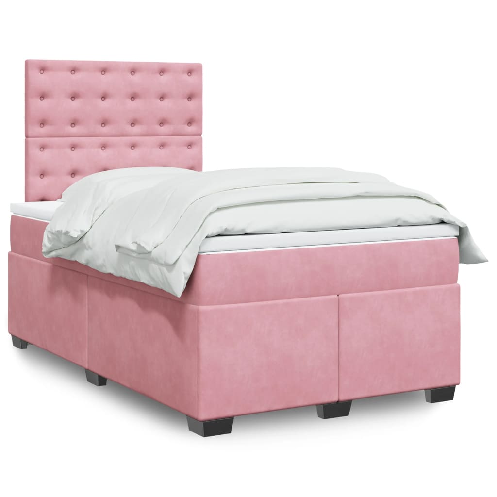 vidaXL Boxspringbett mit Matratze Rosa 120x190 cm Samt