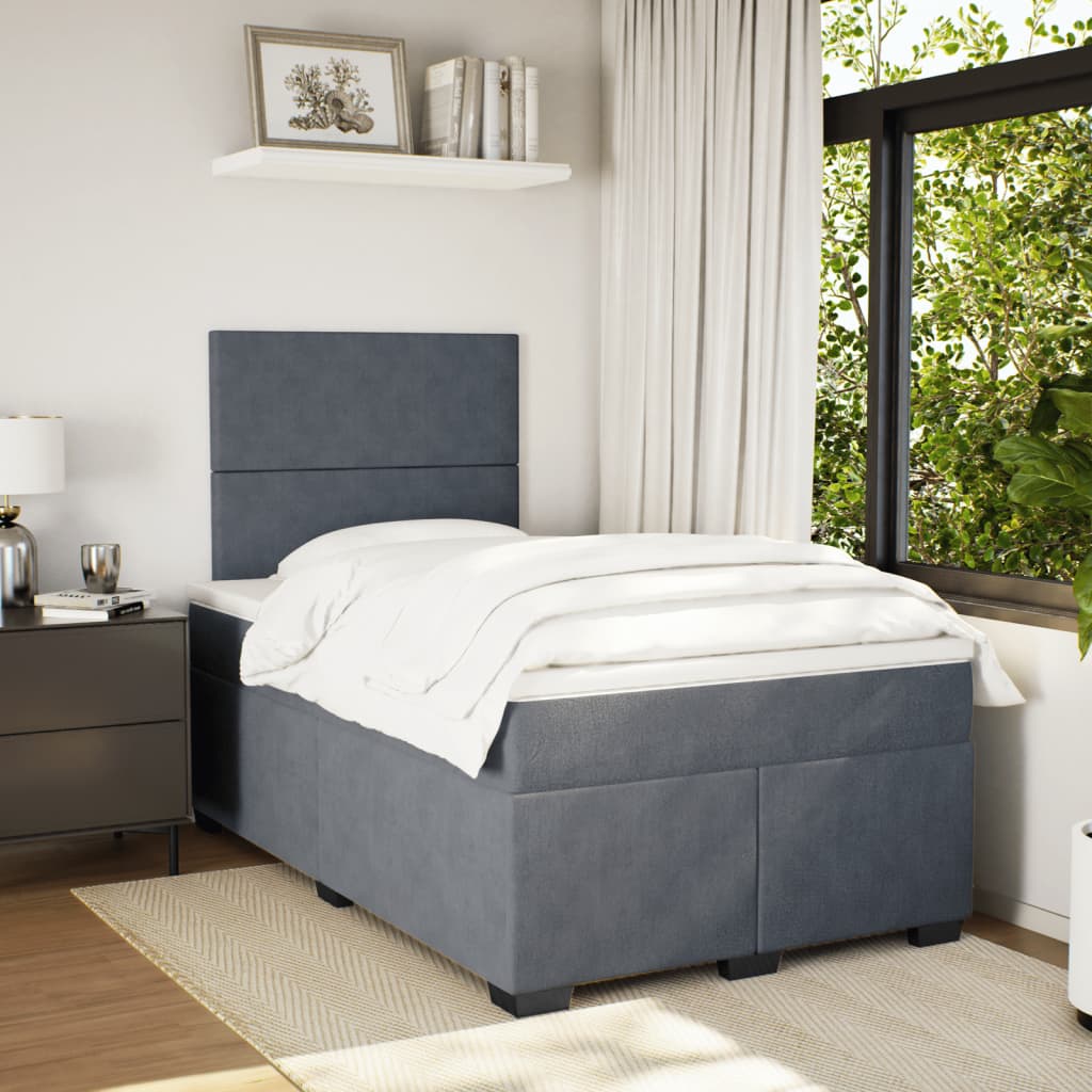 vidaXL Boxspring met matras fluweel donkergrijs 120x200 cm afbeelding