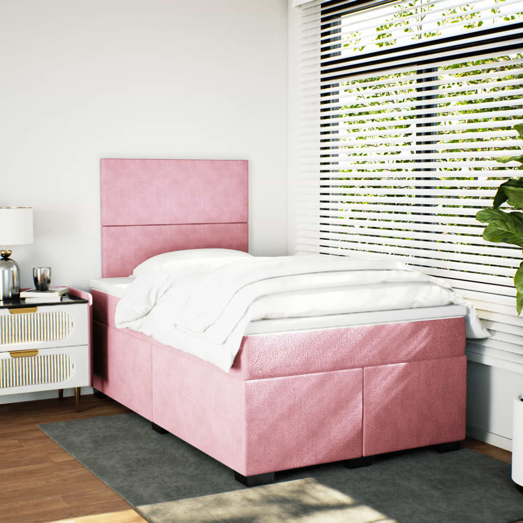 vidaXL Boxspring met matras fluweel roze 120x200 cm, foto 2