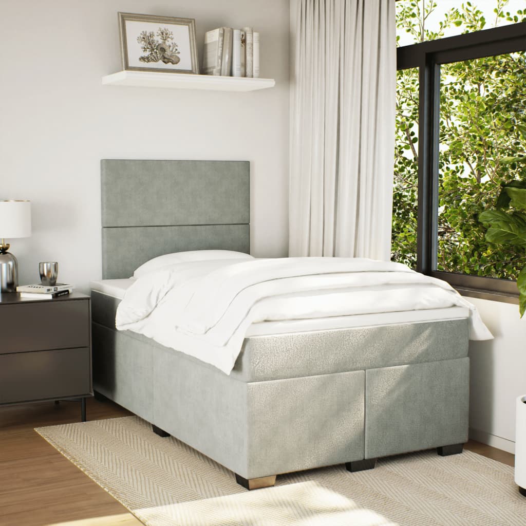 Thumbnail - vidaXL Boxspringbett mit Matratze Hellgrau 120x200 cm Samt