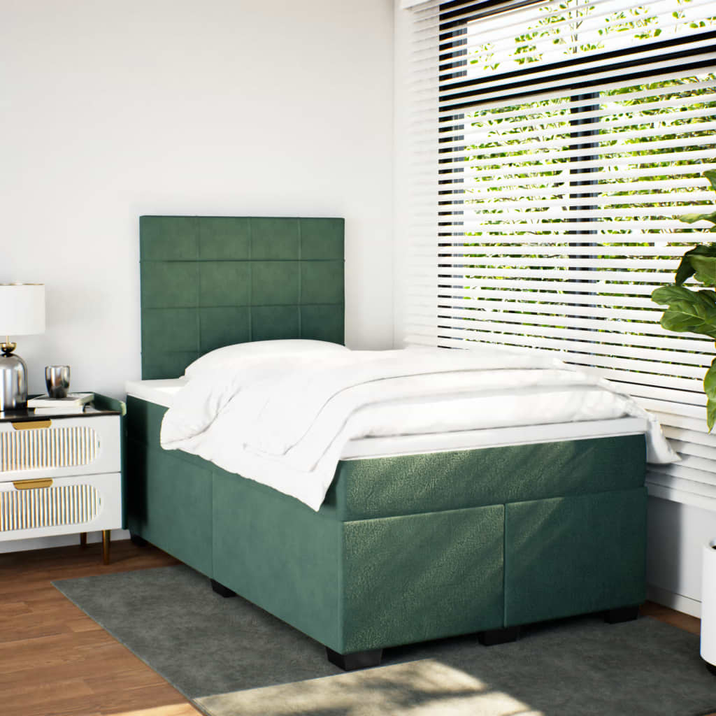 vidaXL Boxspring met matras fluweel donkergroen 120x200 cm afbeelding