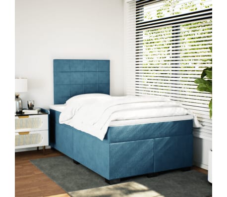 vidaXL Box Spring Bed with Mattress Blue 120x200 cm Velvet