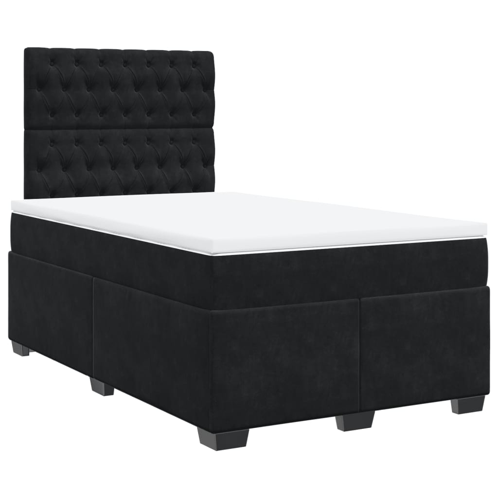 vidaXL Pat box spring cu saltea, negru, 120x200 cm, catifea