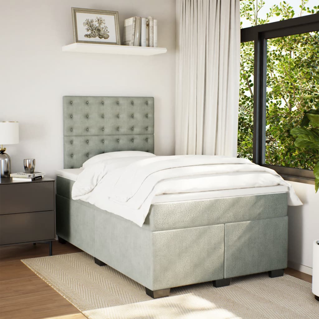 vidaXL Boxspring met matras fluweel lichtgrijs 120x200 cm afbeelding