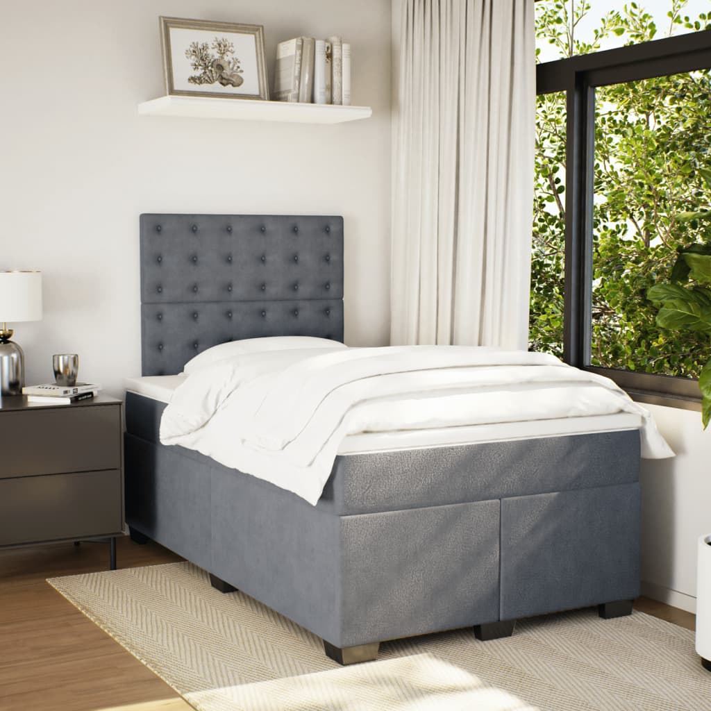 vidaXL Boxspring met matras fluweel donkergrijs 120x200 cm afbeelding
