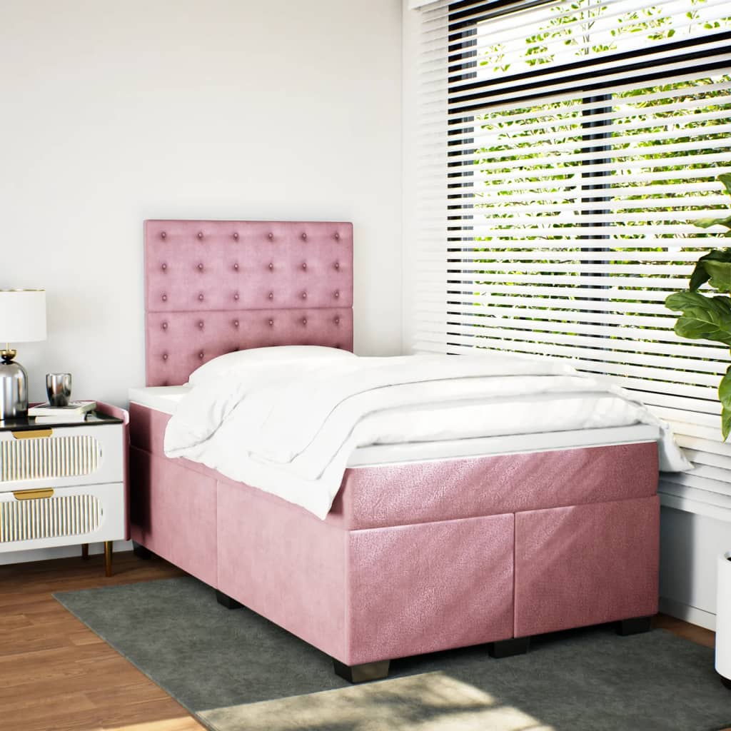 vidaXL Boxspring met matras fluweel roze 120x200 cm, foto 2