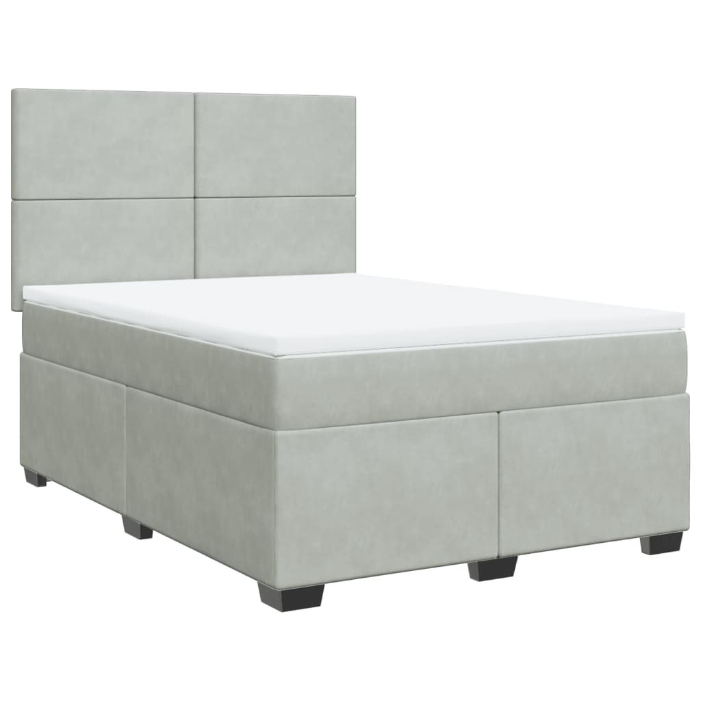vidaXL Boxspring met matras fluweel lichtgrijs 140x190 cm grijs, foto 3