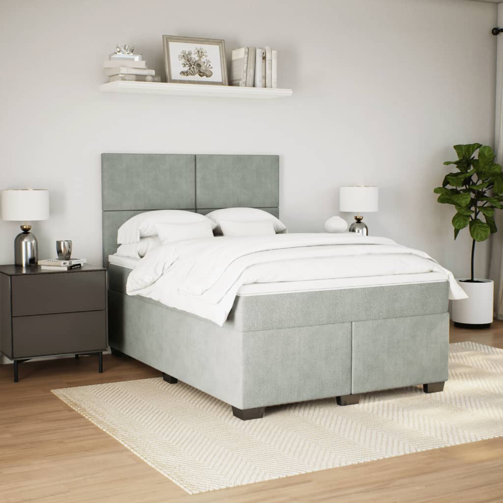 vidaXL Boxspring met matras fluweel lichtgrijs 140x190 cm afbeelding