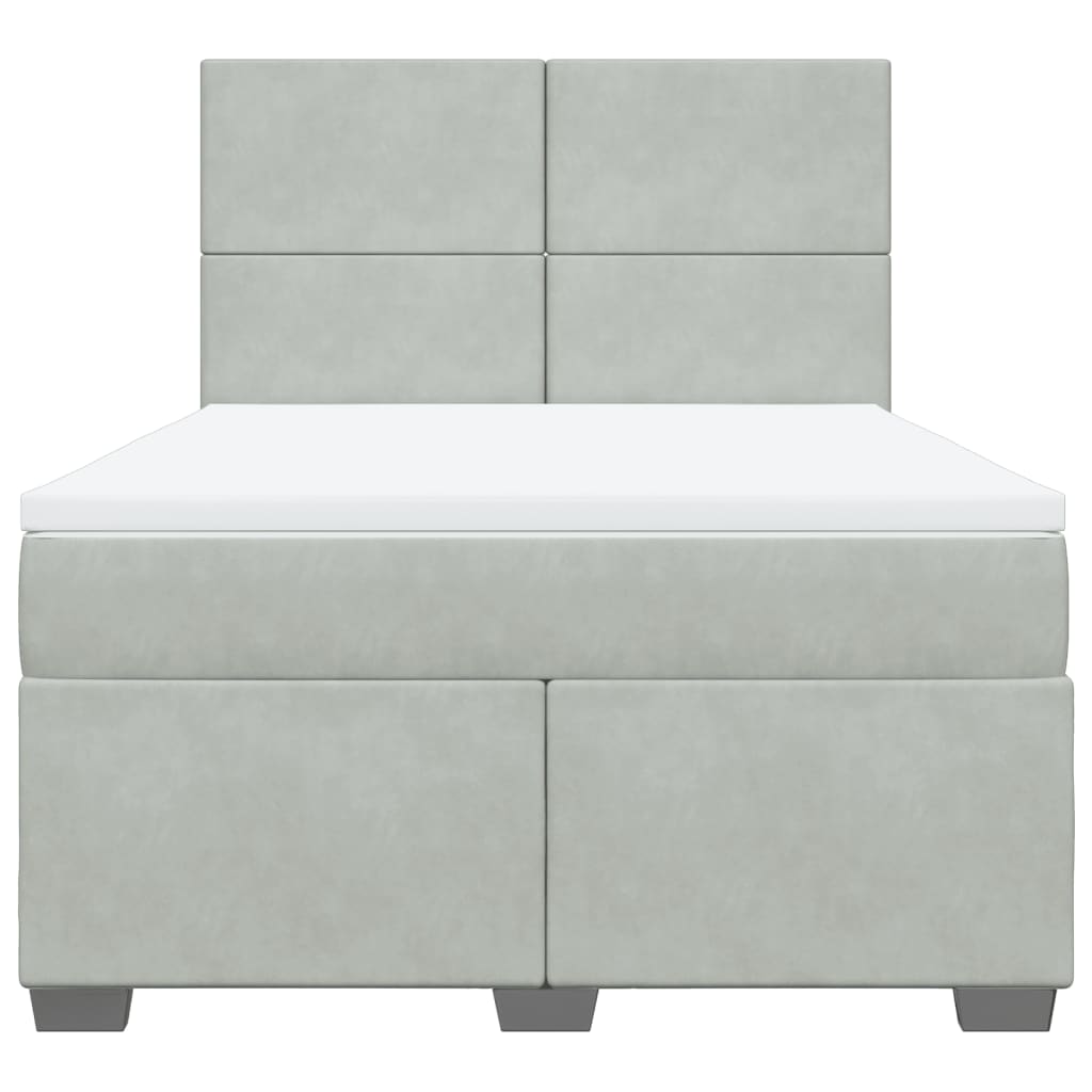 vidaXL Boxspring met matras fluweel lichtgrijs 140x190 cm grijs, foto 4