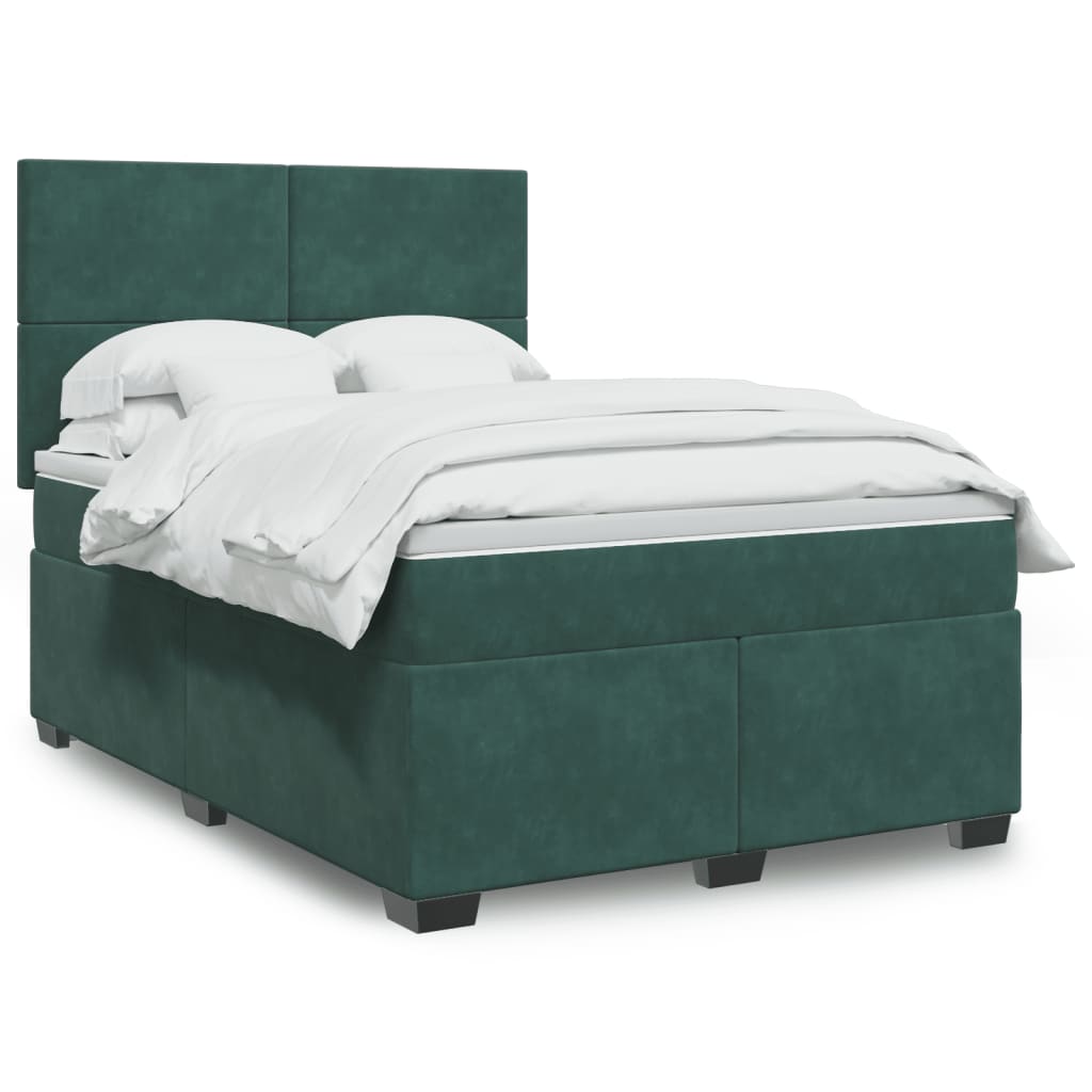 vidaXL Pat box spring cu saltea, verde închis, 140x190 cm, catifea