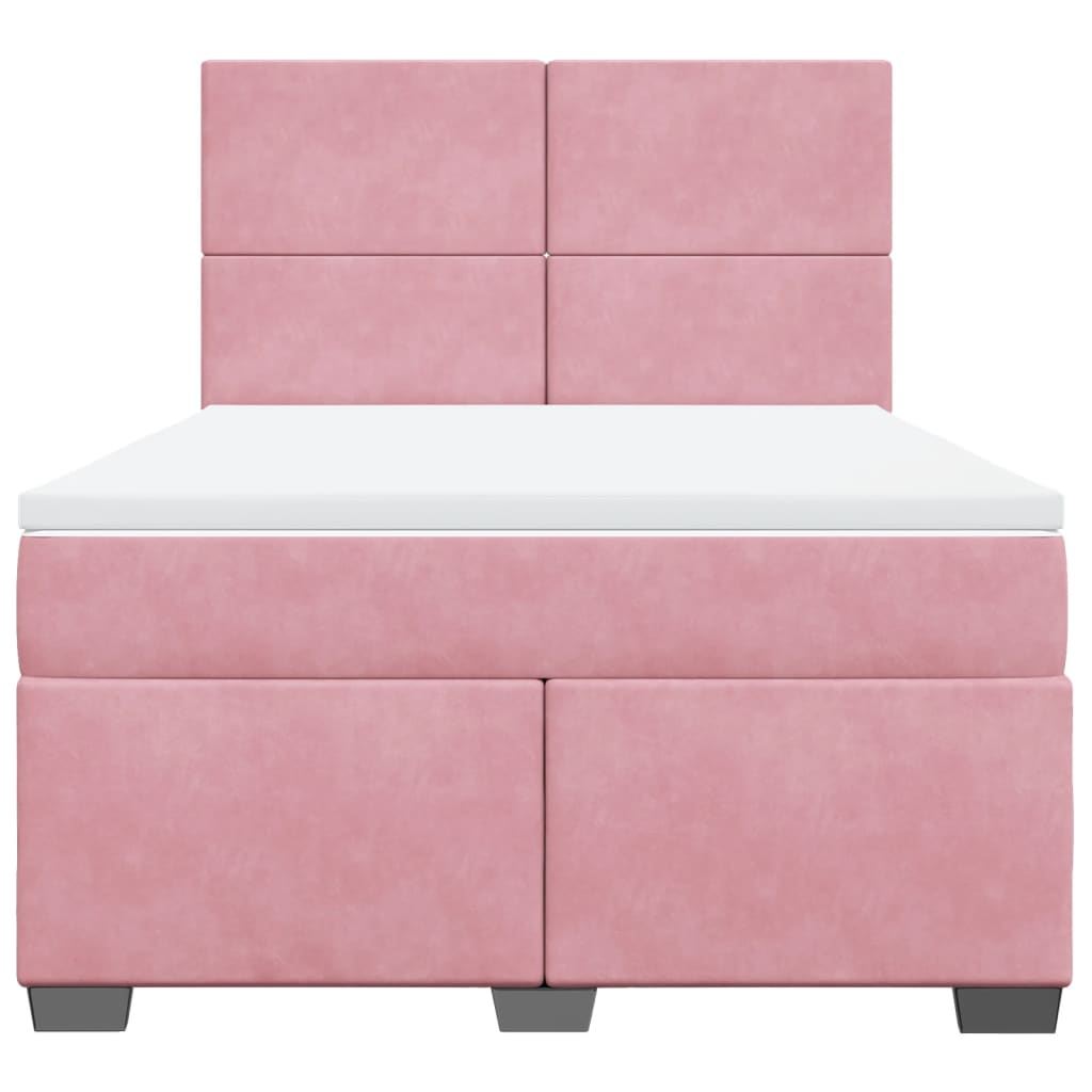 vidaXL Boxspring met matras fluweel roze 140x190 cm, foto 4