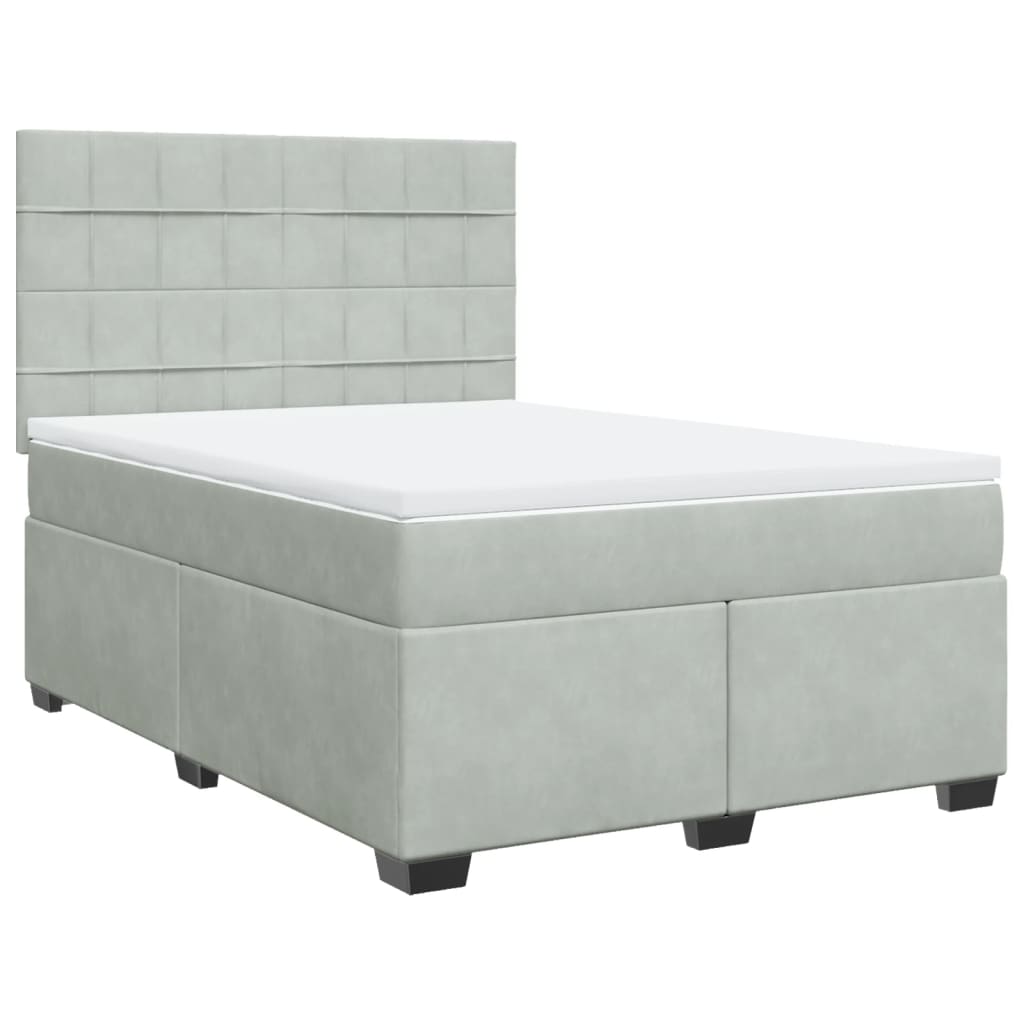 vidaXL Boxspring met matras fluweel lichtgrijs 140x190 cm grijs, foto 3