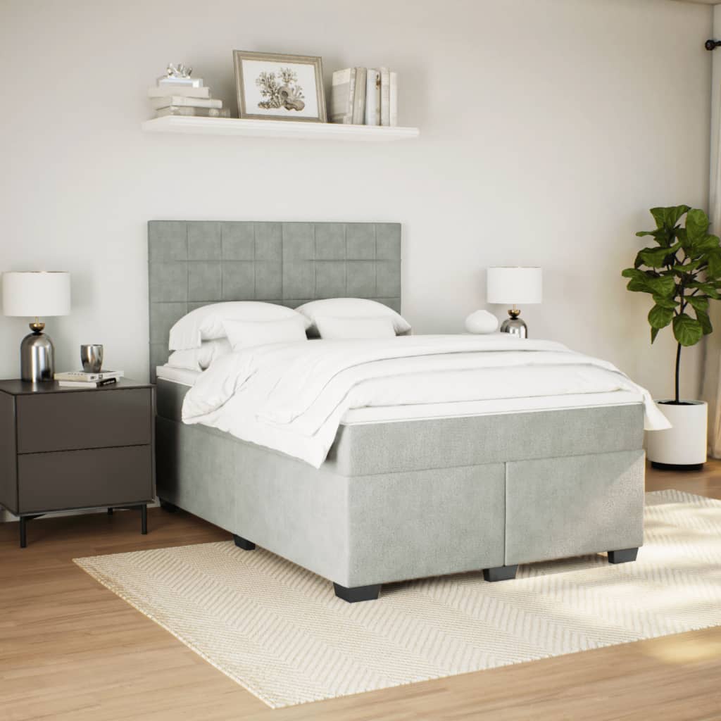 vidaXL Boxspring met matras fluweel lichtgrijs 140x190 cm afbeelding