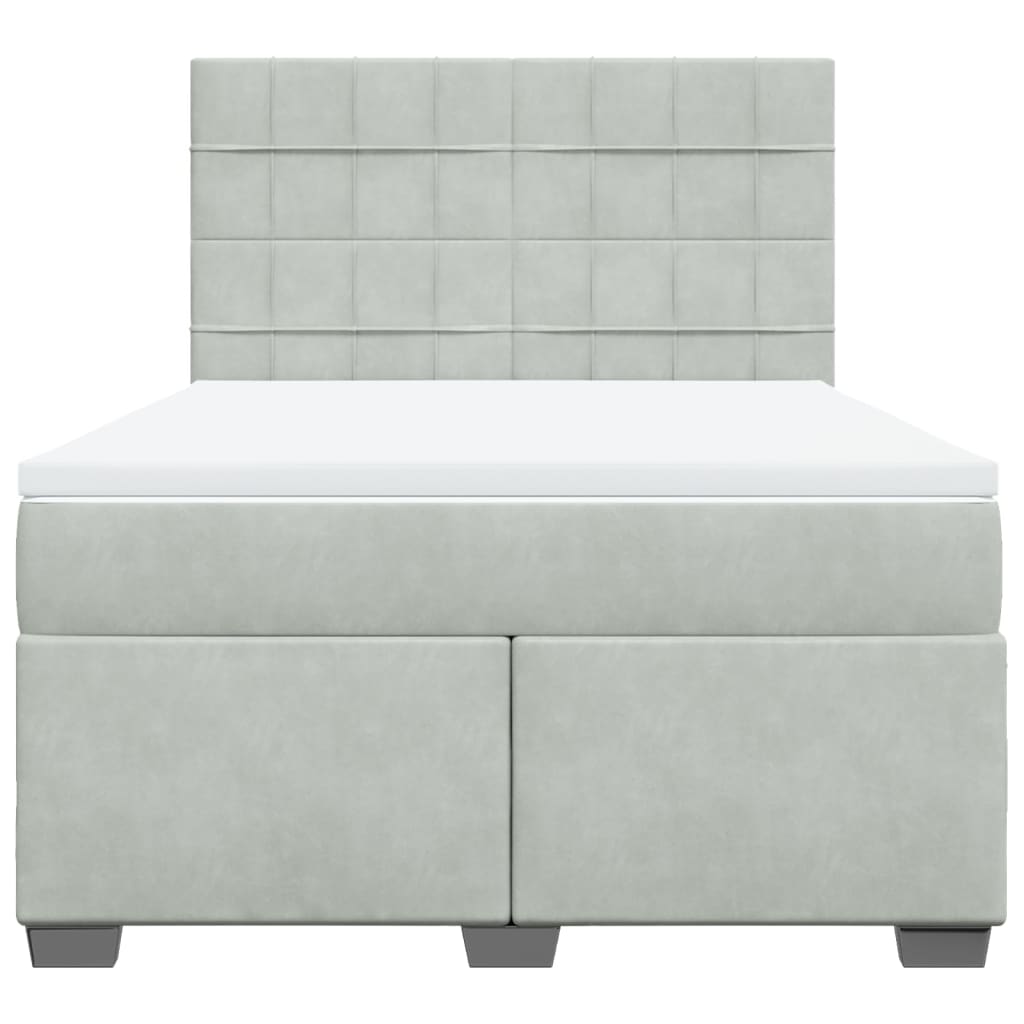 vidaXL Boxspring met matras fluweel lichtgrijs 140x190 cm grijs, foto 4