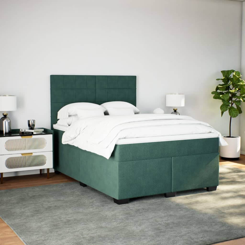 vidaXL Boxspring met matras fluweel donkergroen 140x190 cm afbeelding