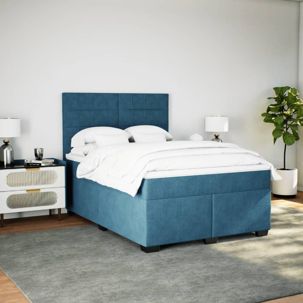 vidaXL Boxspring met matras fluweel blauw 140x190 cm afbeelding
