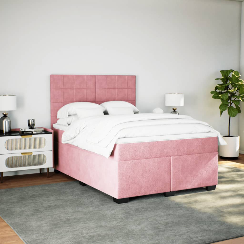vidaXL Boxspring met matras fluweel roze 140x190 cm afbeelding