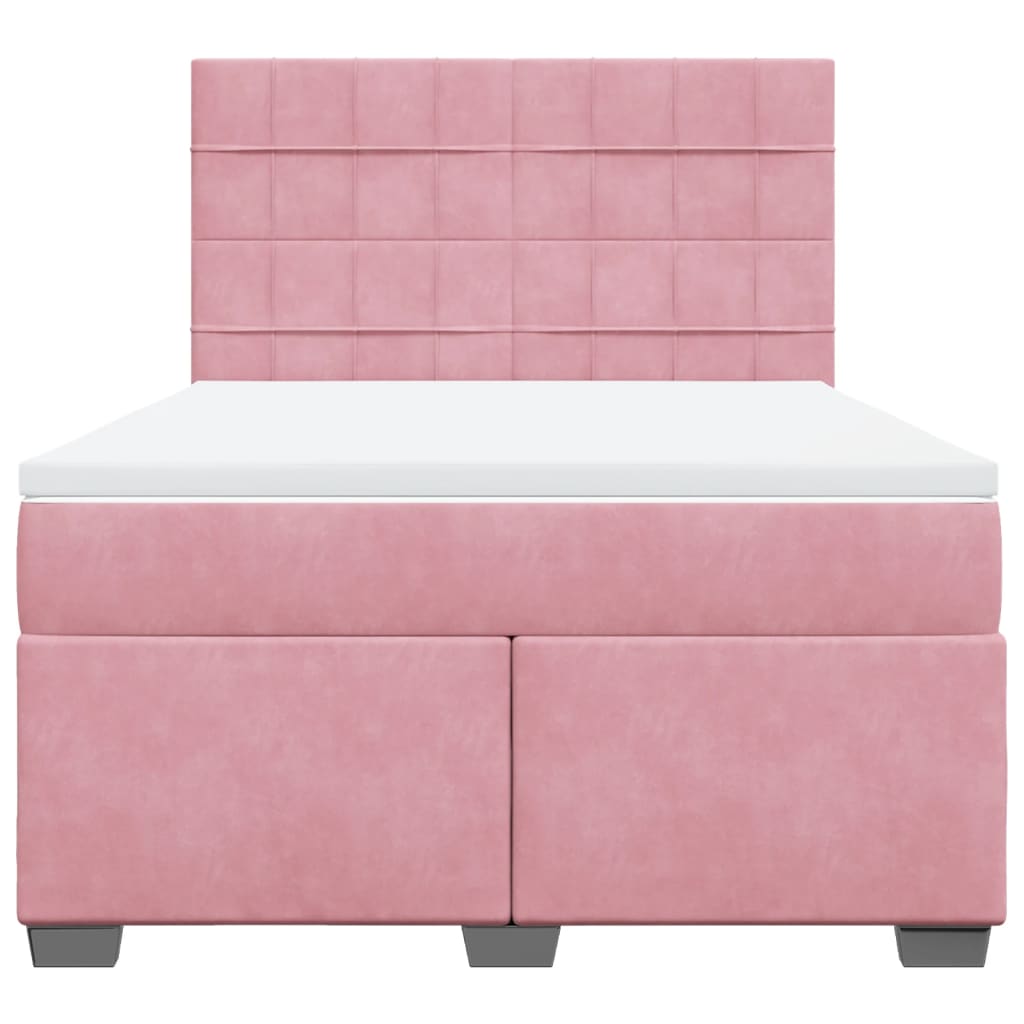 vidaXL Boxspring met matras fluweel roze 140x190 cm, foto 4