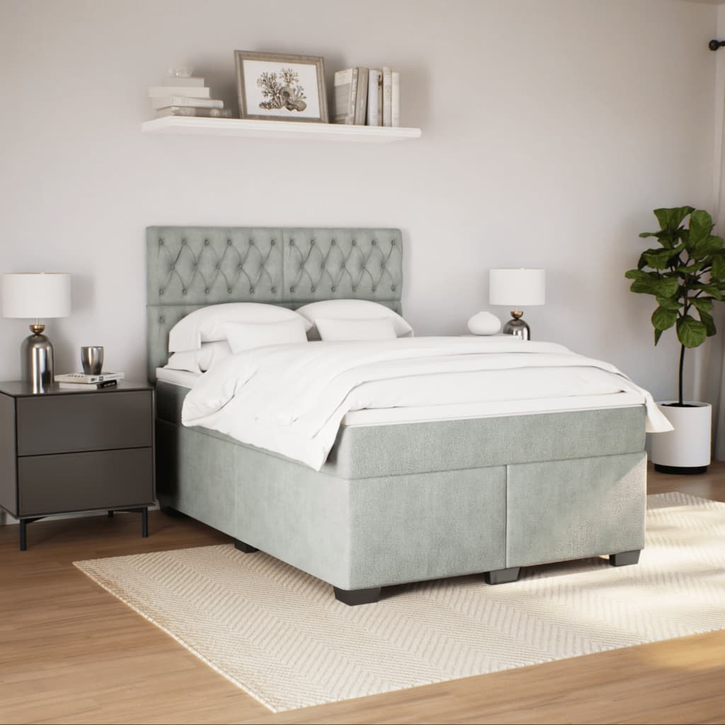 vidaXL Boxspring met matras fluweel lichtgrijs 140x190 cm grijs, foto 2