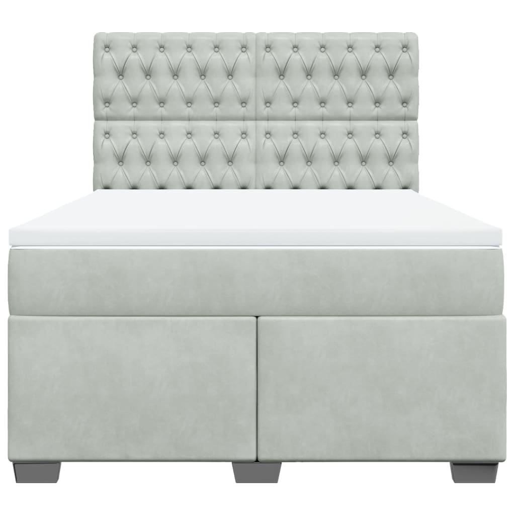 vidaXL Boxspring met matras fluweel lichtgrijs 140x190 cm grijs, foto 4