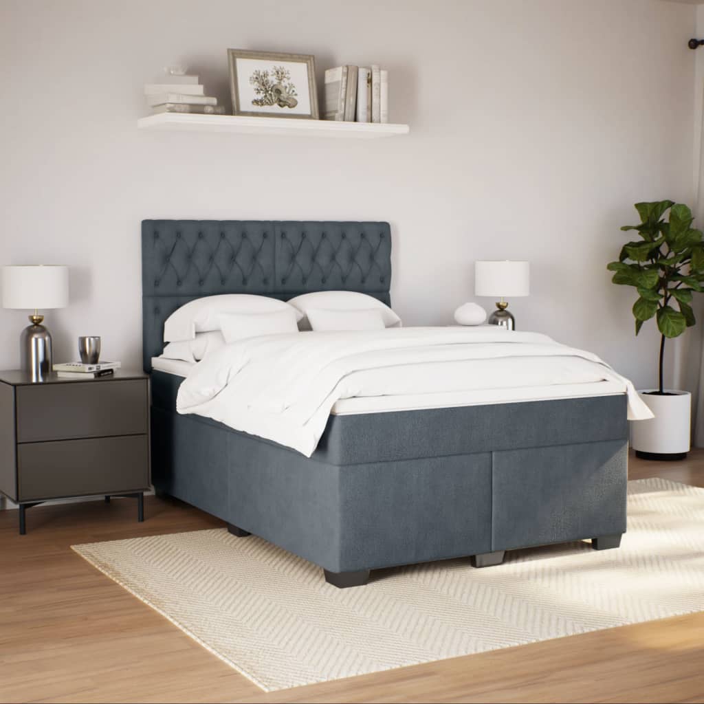 vidaXL Boxspring met matras fluweel donkergrijs 140x190 cm afbeelding