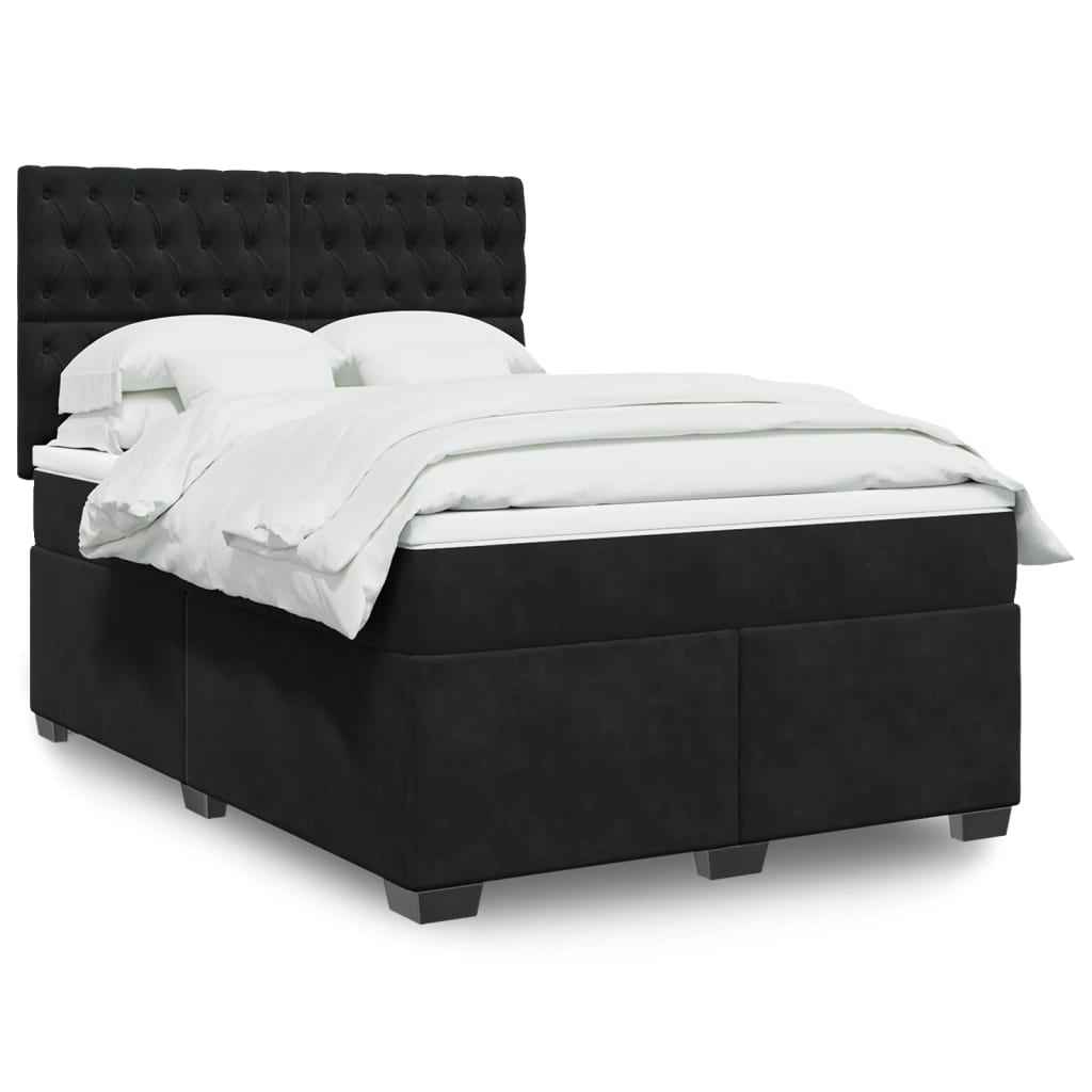 vidaXL Boxspringbett mit Matratze Schwarz 140x190 cm Samt