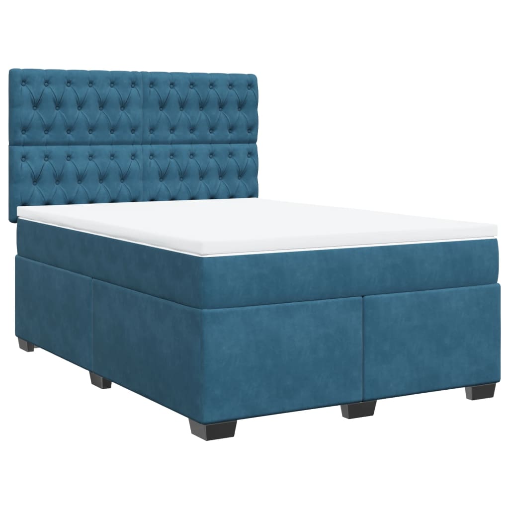 Thumbnail - vidaXL Boxspringbett mit Matratze Blau 140x190 cm Samt