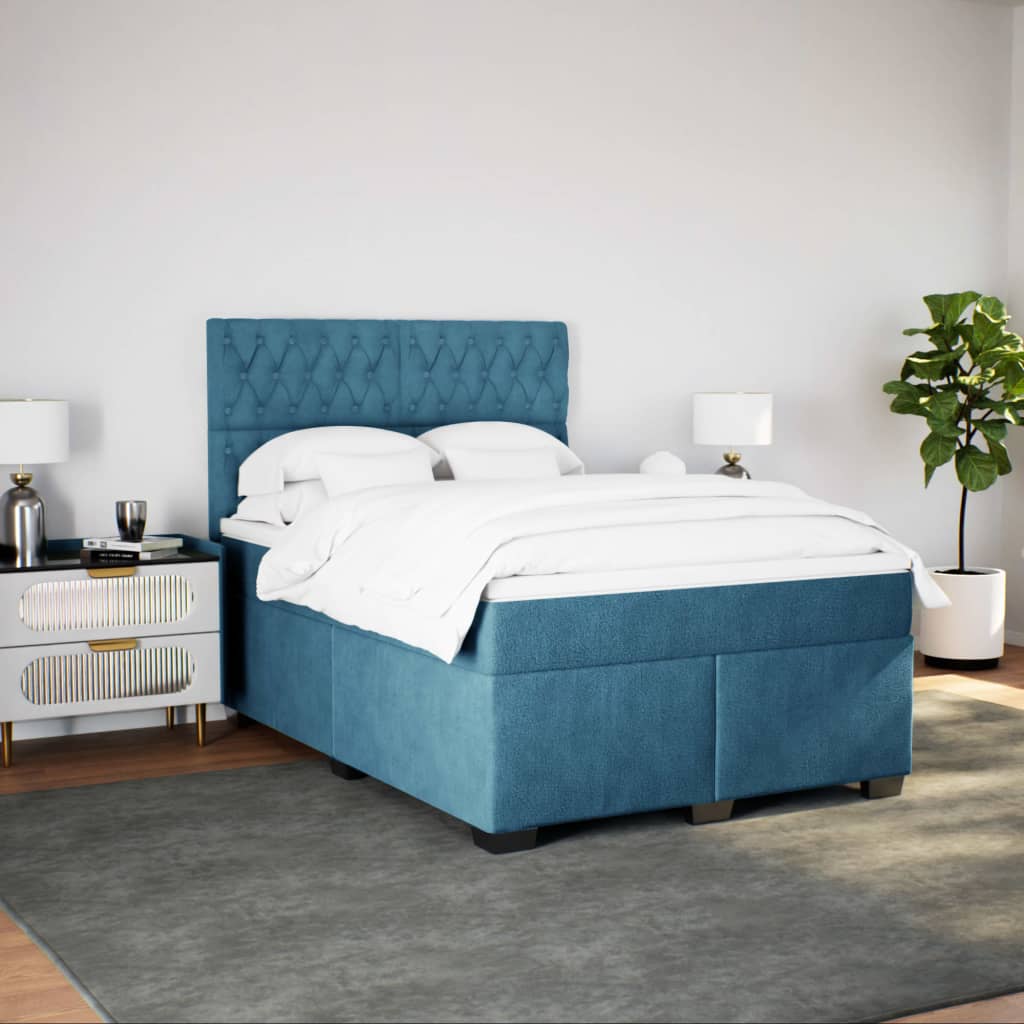 vidaXL Boxspring met matras fluweel blauw 140x190 cm afbeelding