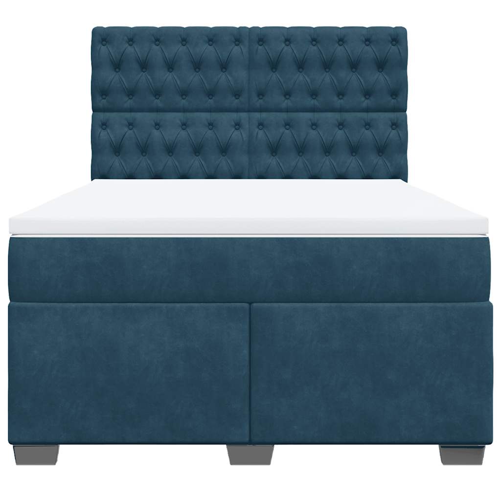 vidaXL Boxspring met matras fluweel blauw 140x190 cm, foto 4