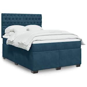 Box spring postelja z vzmetnico modra 140x190 cm žamet