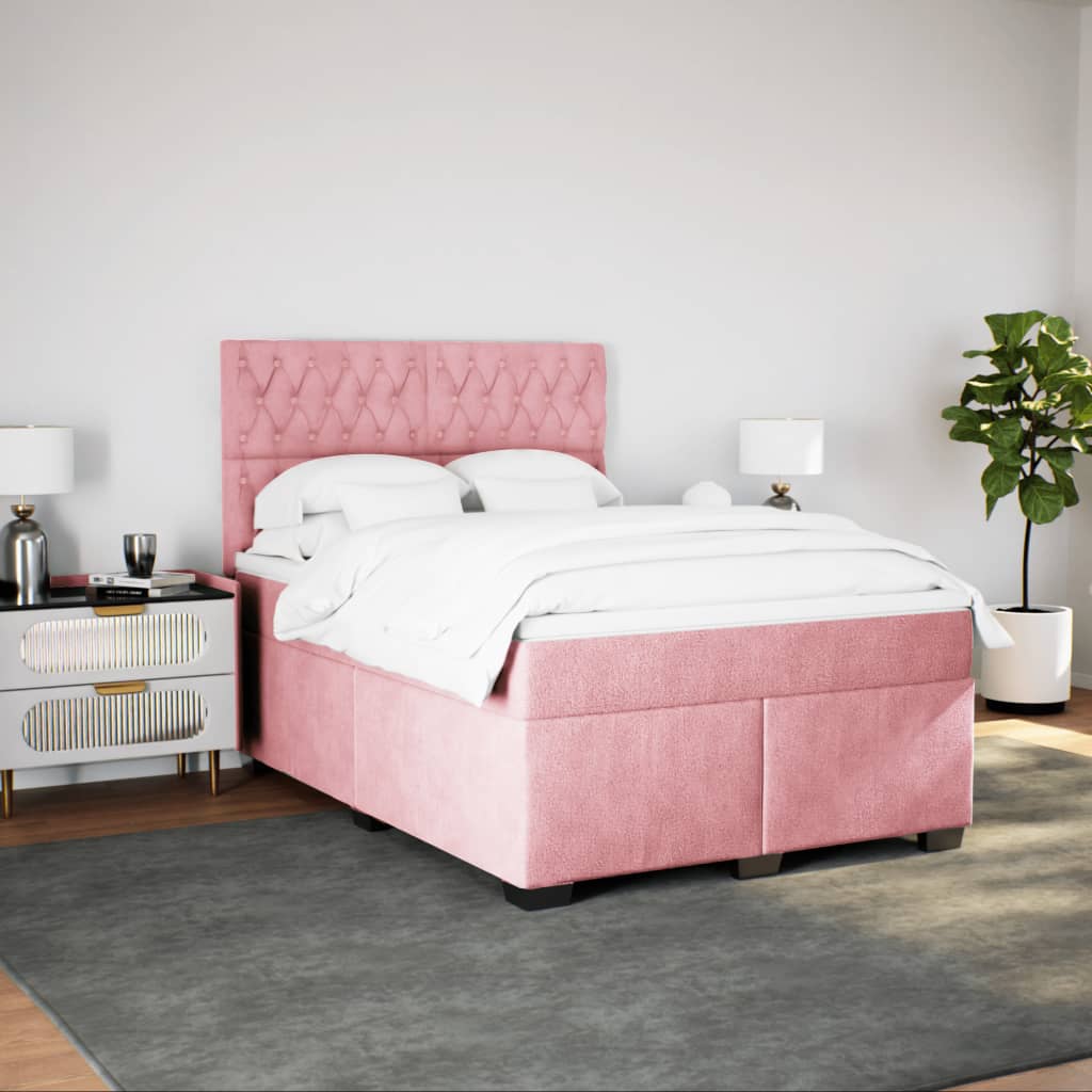 vidaXL Boxspring met matras fluweel roze 140x190 cm afbeelding