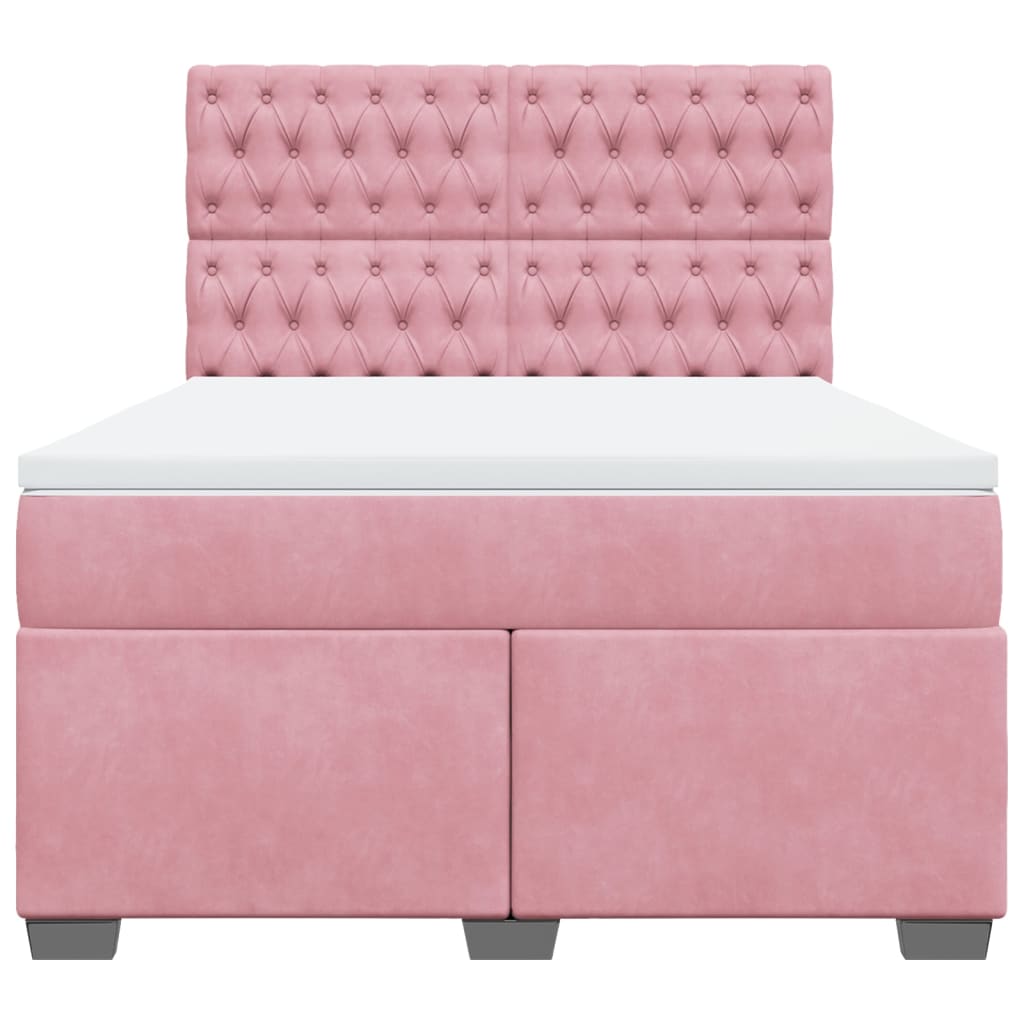 vidaXL Boxspring met matras fluweel roze 140x190 cm, foto 4